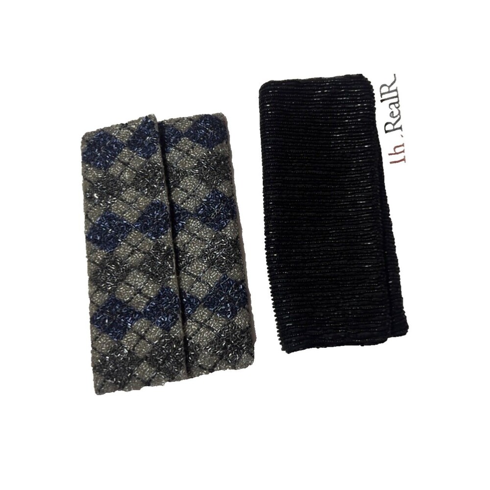 Lot NEW Vintage Nine West Beaded Clutch Bags  silk Purses Navy Argyle
